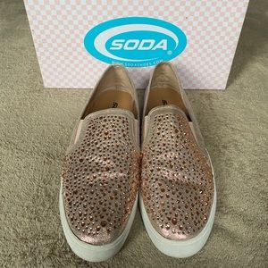 Soda Rhinestone Glam Slip on Shoes
